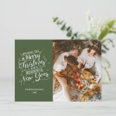 メリークリスマスグリーンファミリーフォトホリデーカード シーズンカード (スタンド正面)