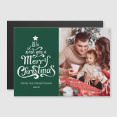 メリークリスマスグリーンフォト磁気ホリデーカード (正面/裏面)