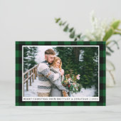 メリークリスマスグリーンプレイドカップルの写真カード シーズンカード (スタンド正面)
