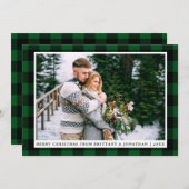 メリークリスマスグリーンプレイドカップルの写真カード シーズンカード (正面/裏面)