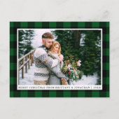 メリークリスマスグリーンプレイドカップルの写真 ポストカード (正面)