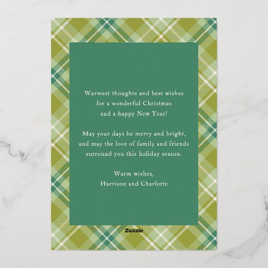 メリークリスマスグリーンプレイドタータンチェック写真 箔シーズンカード (裏面)