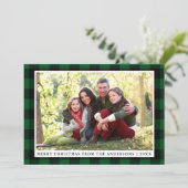メリークリスマスグリーンプレイドファミリーフォトカード シーズンカード (スタンド正面)