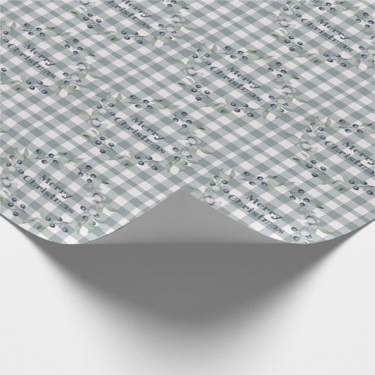 メリークリスマスグリーンプレイドリースバッファローチェック ラッピングペーパー (角)