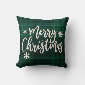 メリークリスマスグリーンプレイド クッション