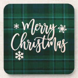 メリークリスマスグリーンプレイド コースター