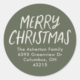 メリークリスマスグリーンベージュシンプル差出人住所 ラウンドシール