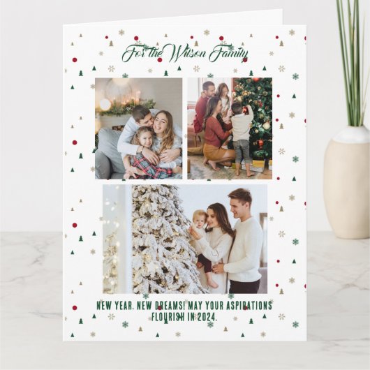 メリークリスマスグリーンホリデーカード3フォトコラージュ カード (正面)