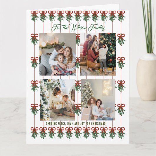 メリークリスマスグリーンホリデーカード4フォトコラージュ カード (正面)