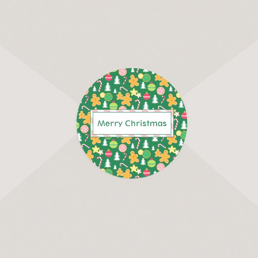 メリークリスマスグリーンホリデーテーマのデザイン ラウンドシール