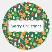 メリークリスマスグリーンホリデーテーマのデザイン ラウンドシール (正面)