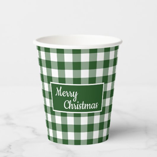 メリークリスマスグリーンホワイトバッファローチェックパーティー 紙コップ (正面)
