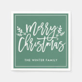 メリークリスマスグリーンモダンスクリプトホリデー スタンダードカクテルナプキン (正面)