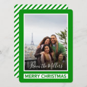 メリークリスマスグリーンモダン対角線写真 シーズンカード (正面/裏面)