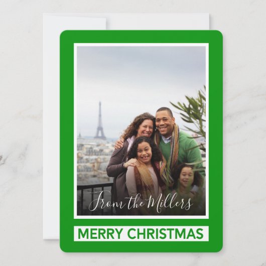 メリークリスマスグリーンモダン対角線写真 シーズンカード (正面)