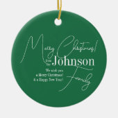 メリークリスマスグリーンモダン セラミックオーナメント (正面)