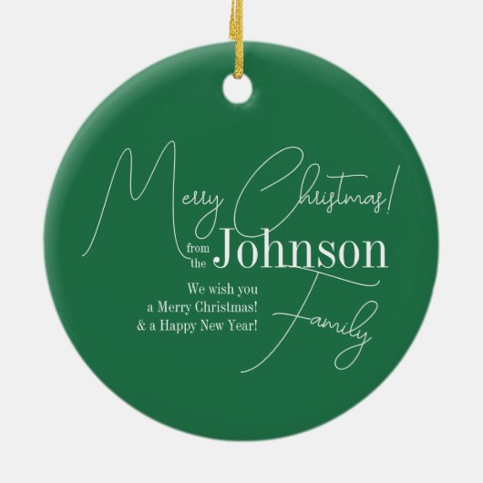 メリークリスマスグリーンモダン セラミックオーナメント (裏面)