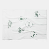 メリークリスマスグリーンモノグラムバウブルオーナメント キッチンタオル (横)