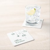 メリークリスマスグリーンモノグラムバウブルオーナメント スクエアペーパーコースター (インサイチュ)