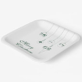 メリークリスマスグリーンモノグラムバウブルスクエア ペーパープレート (傾斜あり)