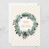 メリークリスマスグリーンリースイエローストライプ シーズンカード (正面/裏面)