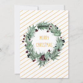 メリークリスマスグリーンリースイエローストライプ シーズンカード