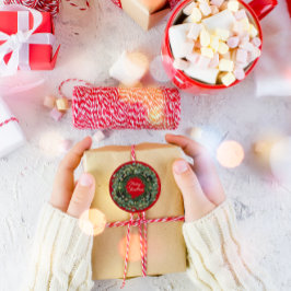 メリークリスマスグリーンリースウィンターレッドウッドランド ラウンドシール