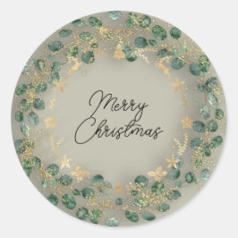 メリークリスマスグリーンリースウッドランドウッドスモーク ラウンドシール