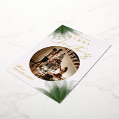 メリークリスマスグリーンリースクリプトフォトフォイルカード 箔シーズンカード (回転した状態)