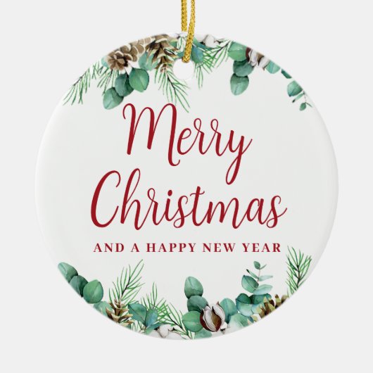 メリークリスマスグリーンリーセラミックオーナメント セラミックオーナメント (正面)