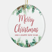 メリークリスマスグリーンリーセラミックオーナメント セラミックオーナメント (左)