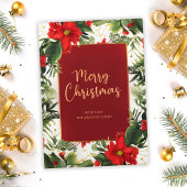 メリークリスマスグリーンリーフラットホリデーカード シーズンカード