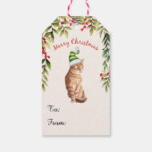 メリークリスマスグリーンリーフレッドベリー猫好き ギフトタグ (裏面)