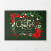 メリークリスマスグリーンリーフローラ数々の写真 三つ折りカード (カバー)