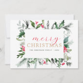 メリークリスマスグリーンリーレッドグリーンホリデーカード シーズンカード (正面)