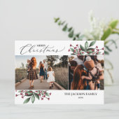 メリークリスマスグリーンリーレッドフォトホリデーカード 招待状 (スタンド正面)