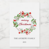 メリークリスマスグリーンリーレッドリースミニ ワインラベル (シングルラベル)