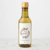 メリークリスマスグリーンリーレッドリースミニ ワインラベル (正面)