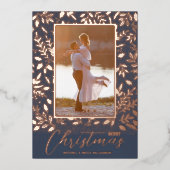 メリークリスマスグリーンリー写真バラ金ゴールド 箔シーズンカード (正面)