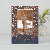 メリークリスマスグリーンリー写真バラ金ゴールド 箔シーズンカード (立ち正面)