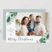 メリークリスマスグリーンレタリングフォトホリデーc シーズンカード (正面/裏面)