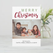 メリークリスマスグリーンレッドファミリーフォトシンプルシック シーズンカード (スタンド正面)