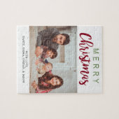 メリークリスマスグリーンレッドファミリーフォトシンプルシック ジグソーパズル (横)