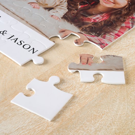 メリークリスマスグリーンレッドファミリーフォトシンプルシック ジグソーパズル (側面)