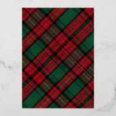 メリークリスマスグリーンレッドプレイドファミリーフォト金ゴールド 箔シーズンカード (裏面)