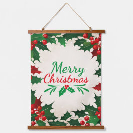 メリークリスマスグリーンレッドホリーウィンターホリデー 吊り下げ型タペストリー