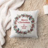 メリークリスマスグリーンレッドホリーベリーリース クッション (ブランケット)