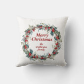 メリークリスマスグリーンレッドホリーベリーリース クッション (裏面)