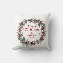 メリークリスマスグリーンレッドホリーベリーリース クッション