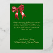 メリークリスマスグリーンレッドボウのレトロな写真金ゴールド 箔シーズンカード (裏面)